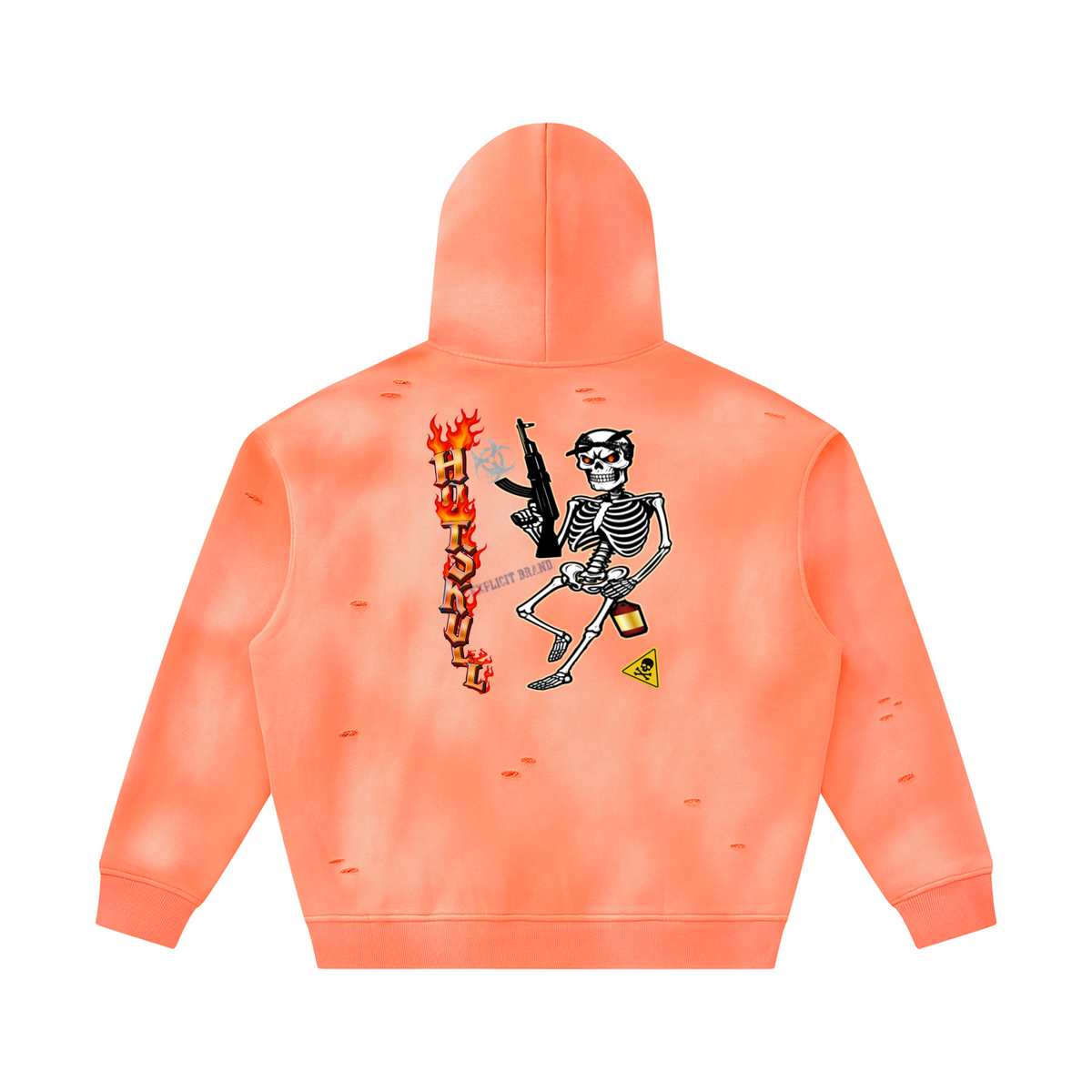 LCC HOTSKULL Unisex Sunfade Frayed Fleece Hoodie