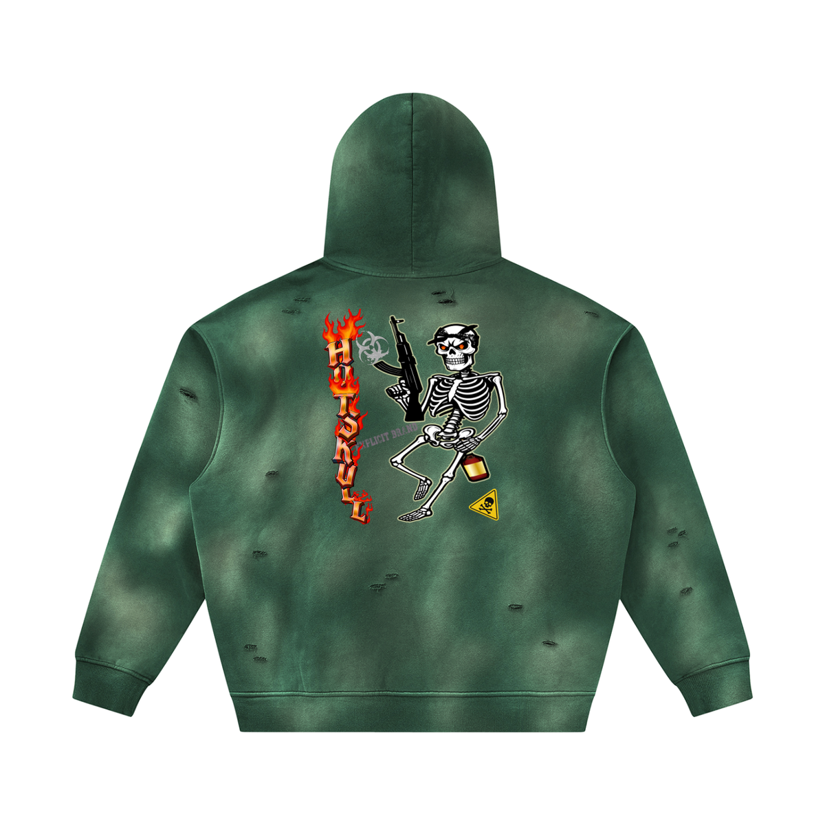 LCC HOTSKULL Unisex Sunfade Frayed Fleece Hoodie