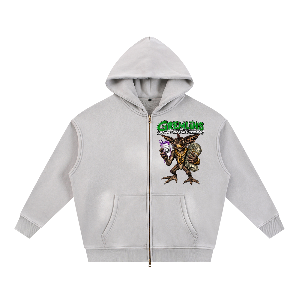 GREMLINS Sunfade Two-way Zipper Boxy Fleece Hoodie
