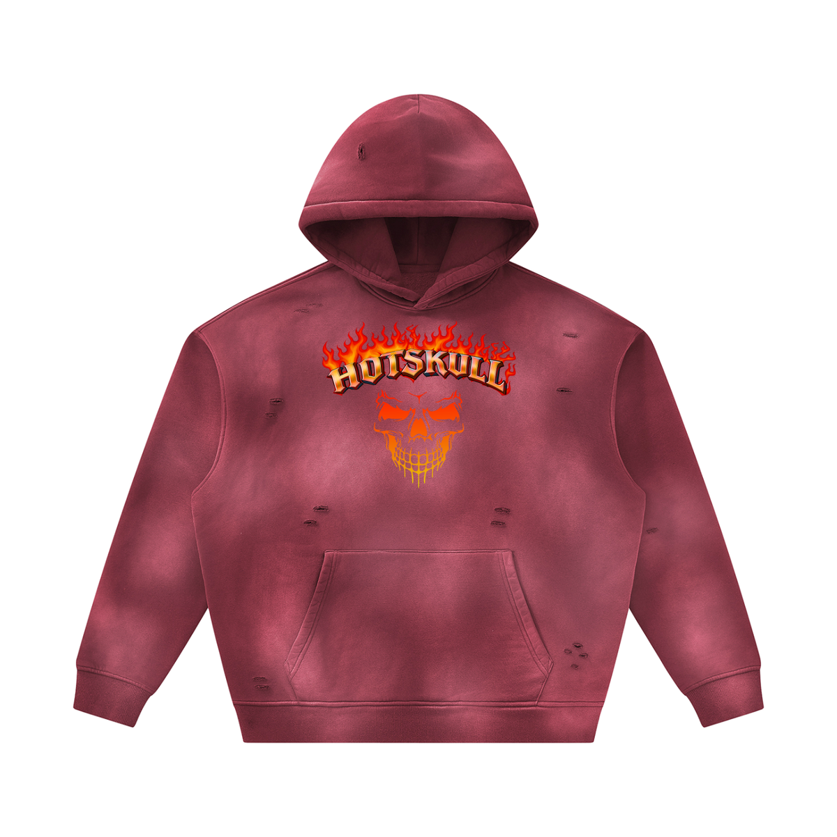 LCC HOTSKULL Unisex Sunfade Frayed Fleece Hoodie