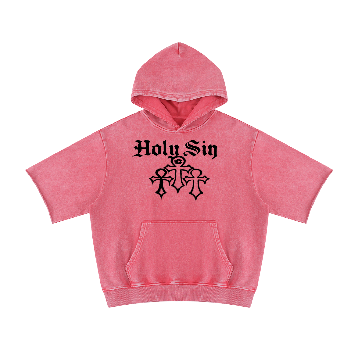 HOLY SIN Mineral Wash Short Sleeve Hoodie
