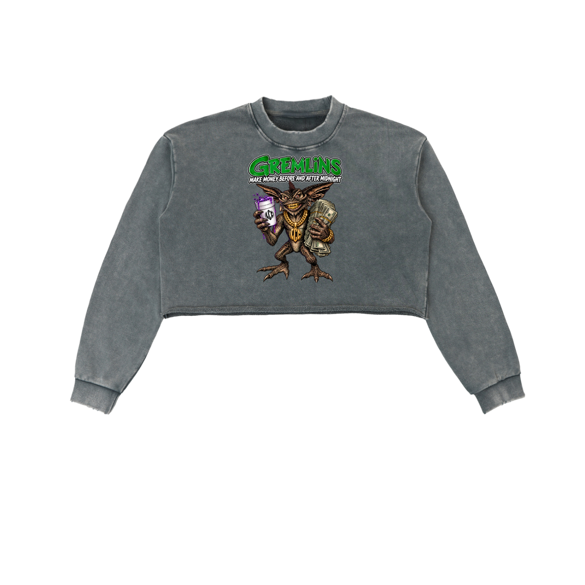 GREMLINS Snow Washed Cropped Sweatshirt