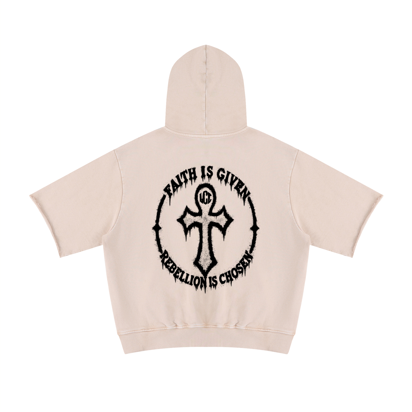 HOLY SIN Mineral Wash Short Sleeve Hoodie