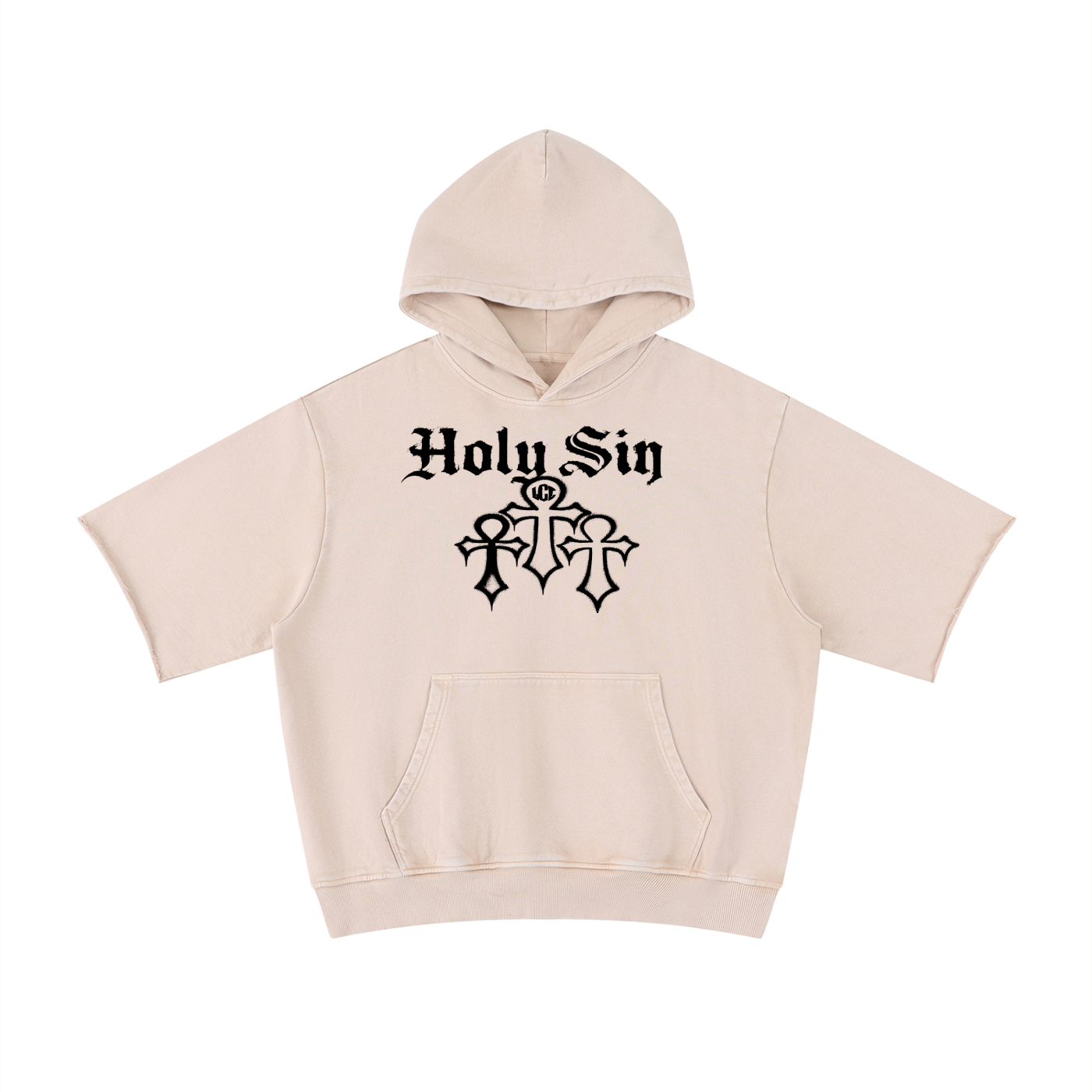 HOLY SIN Mineral Wash Short Sleeve Hoodie