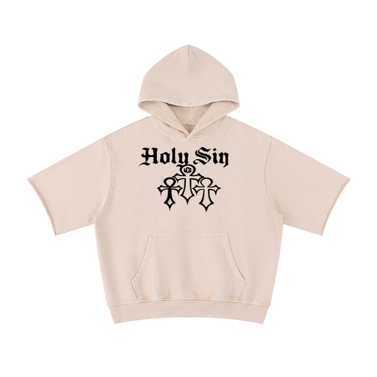 HOLY SIN Mineral Wash Short Sleeve Hoodie
