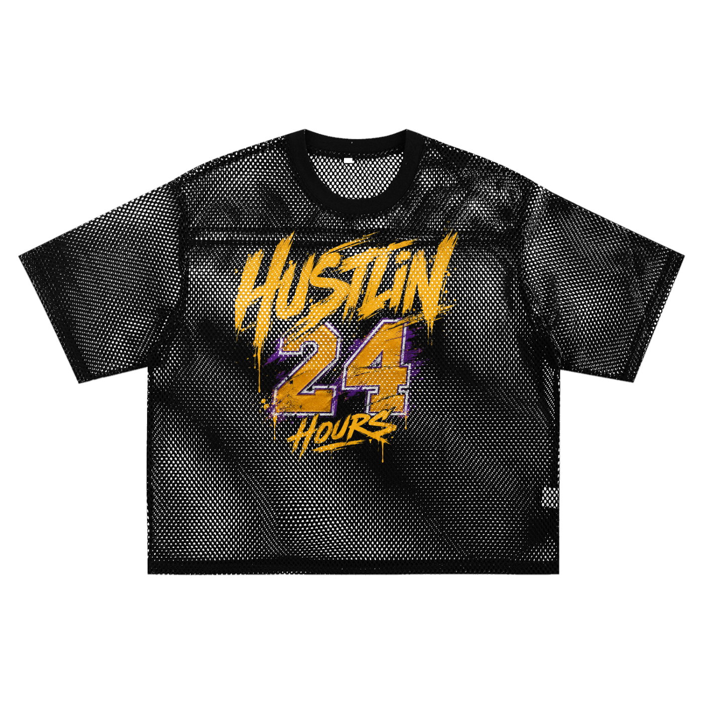 HUSTLIN 24 HOURS See-through Boxy Net T-Shirt