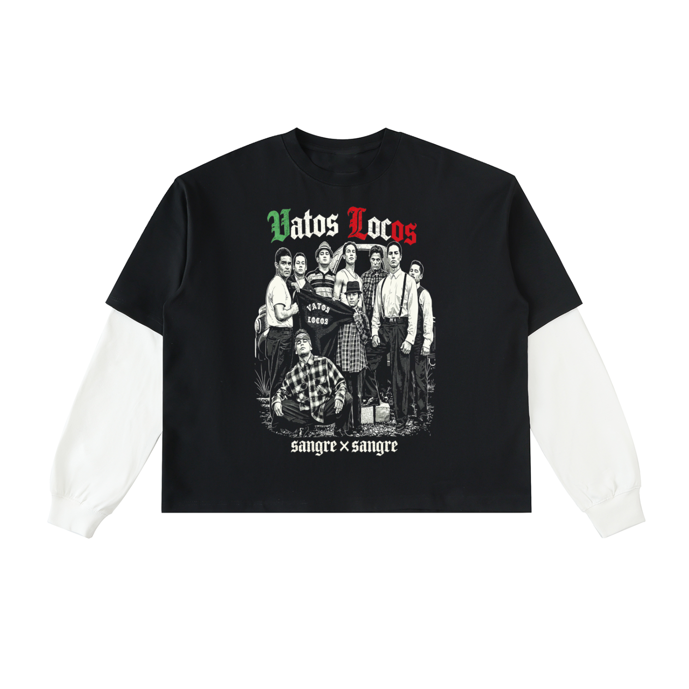 VATOS LOCOS Layered Contrast Sleeve Cotton T-Shirt