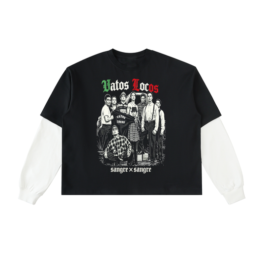 VATOS LOCOS Layered Contrast Sleeve Cotton T-Shirt