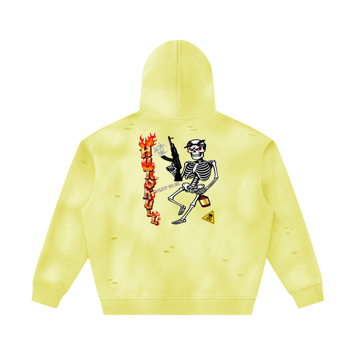 LCC HOTSKULL Unisex Sunfade Frayed Fleece Hoodie