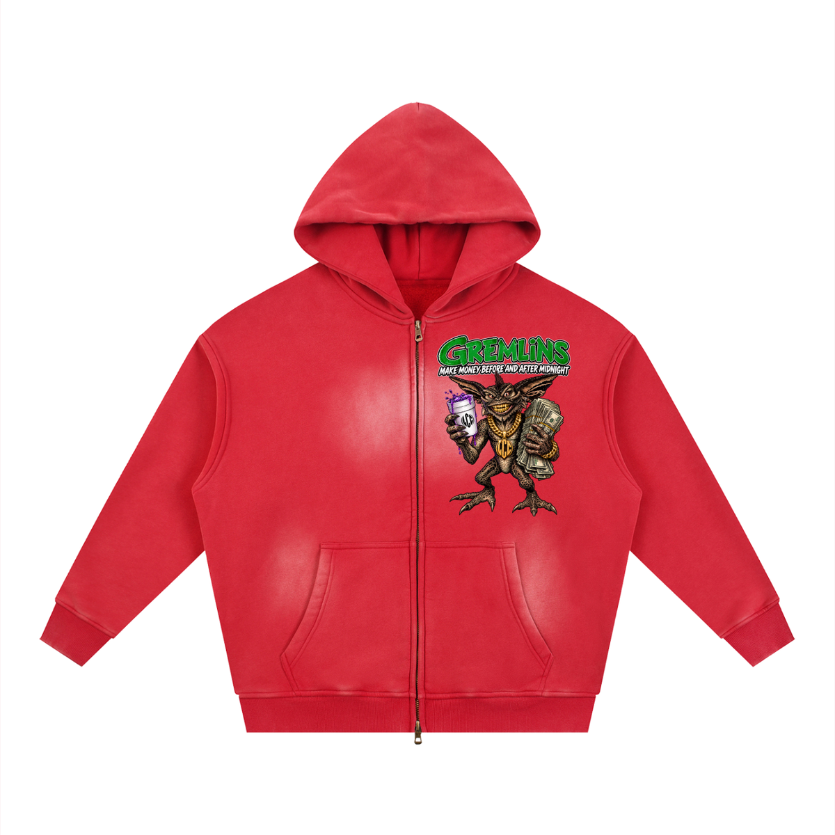 GREMLINS Sunfade Two-way Zipper Boxy Fleece Hoodie