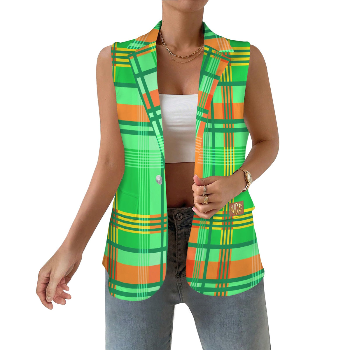 LCC MADRAS Women's Sleeveless Blazer