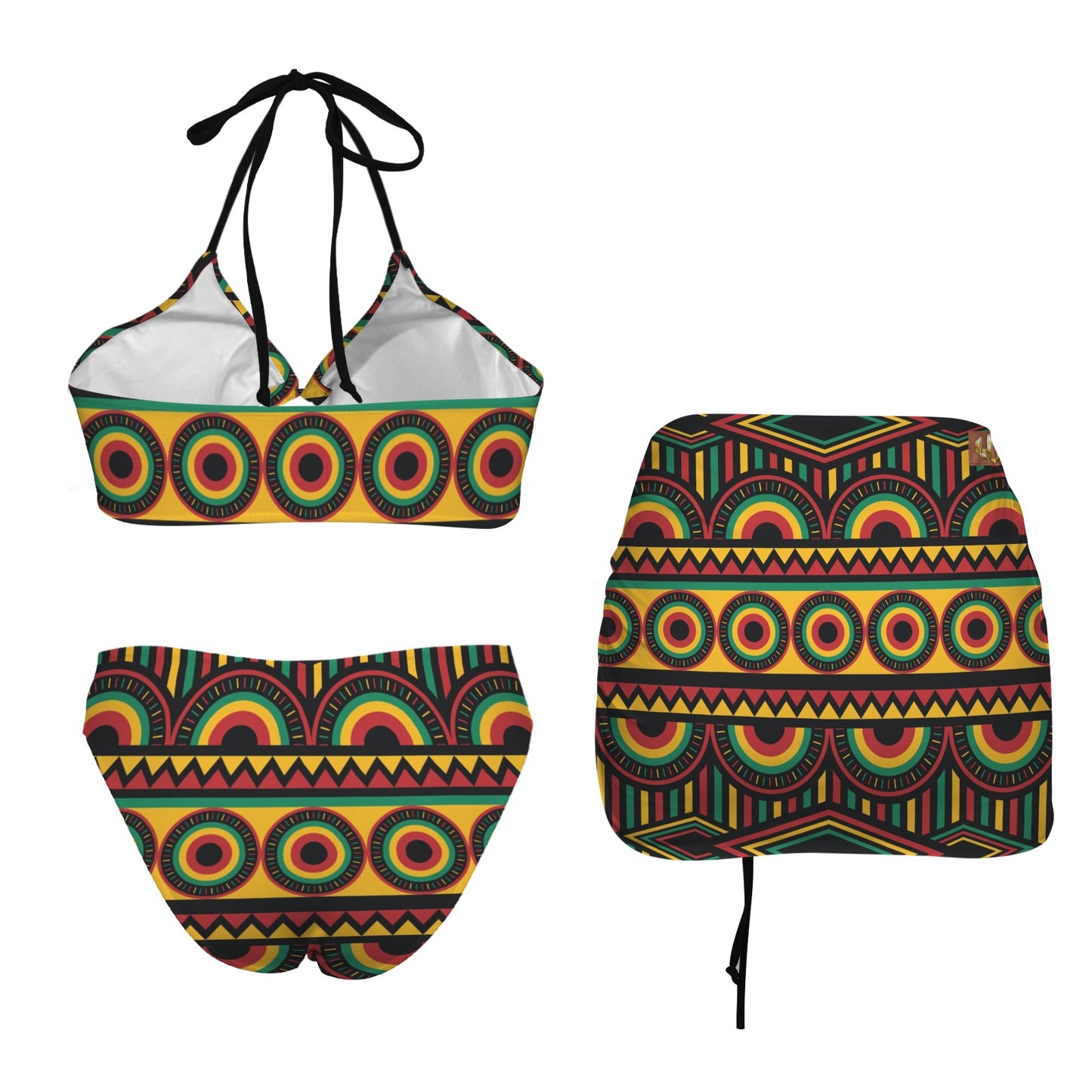 MIDCLOTH Drawstring Halterneck Three-Piece Swimsuit Skirt