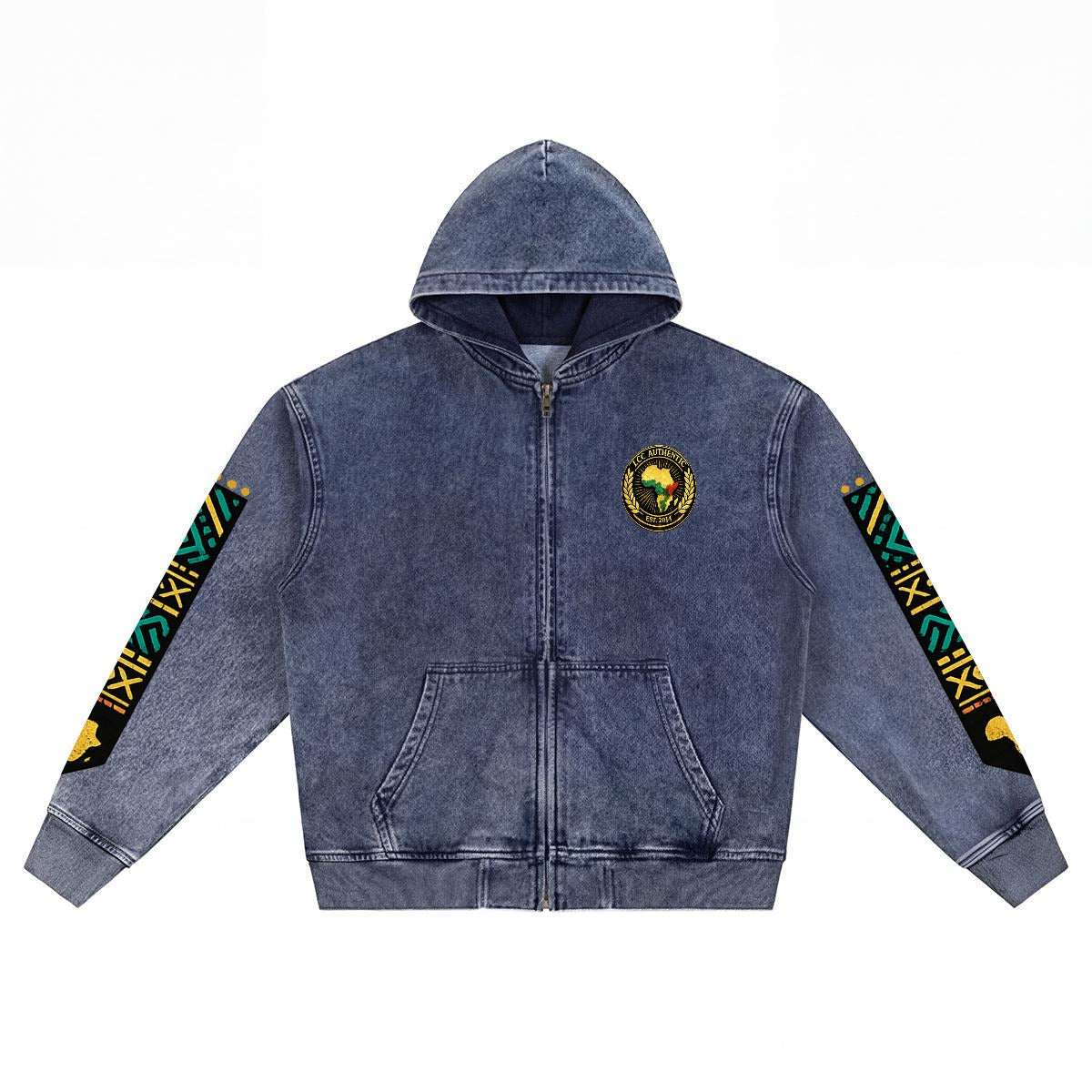 AFRICA PRIDE Men’s Washed Denim Zip Hoodie