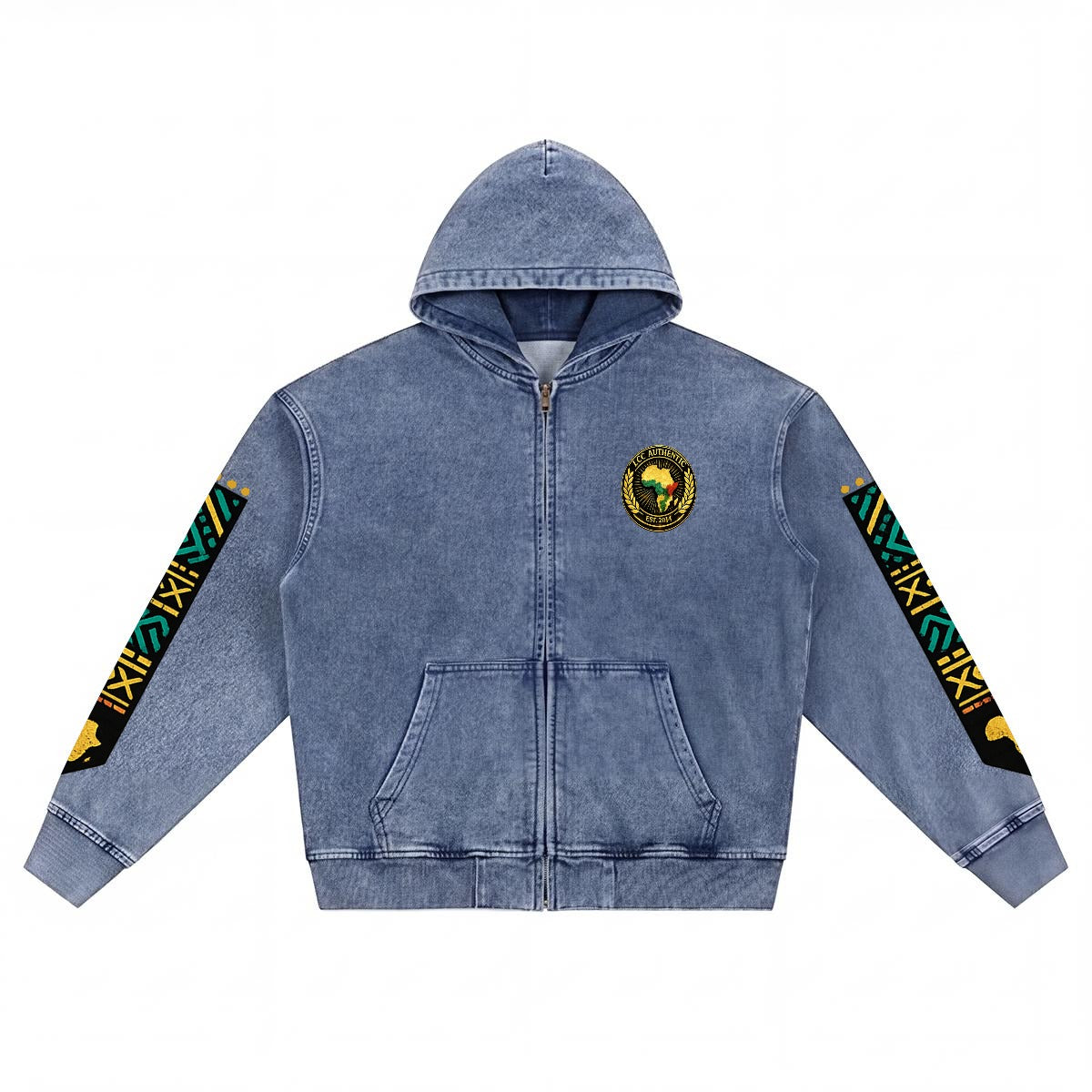 AFRICA PRIDE Men’s Washed Denim Zip Hoodie