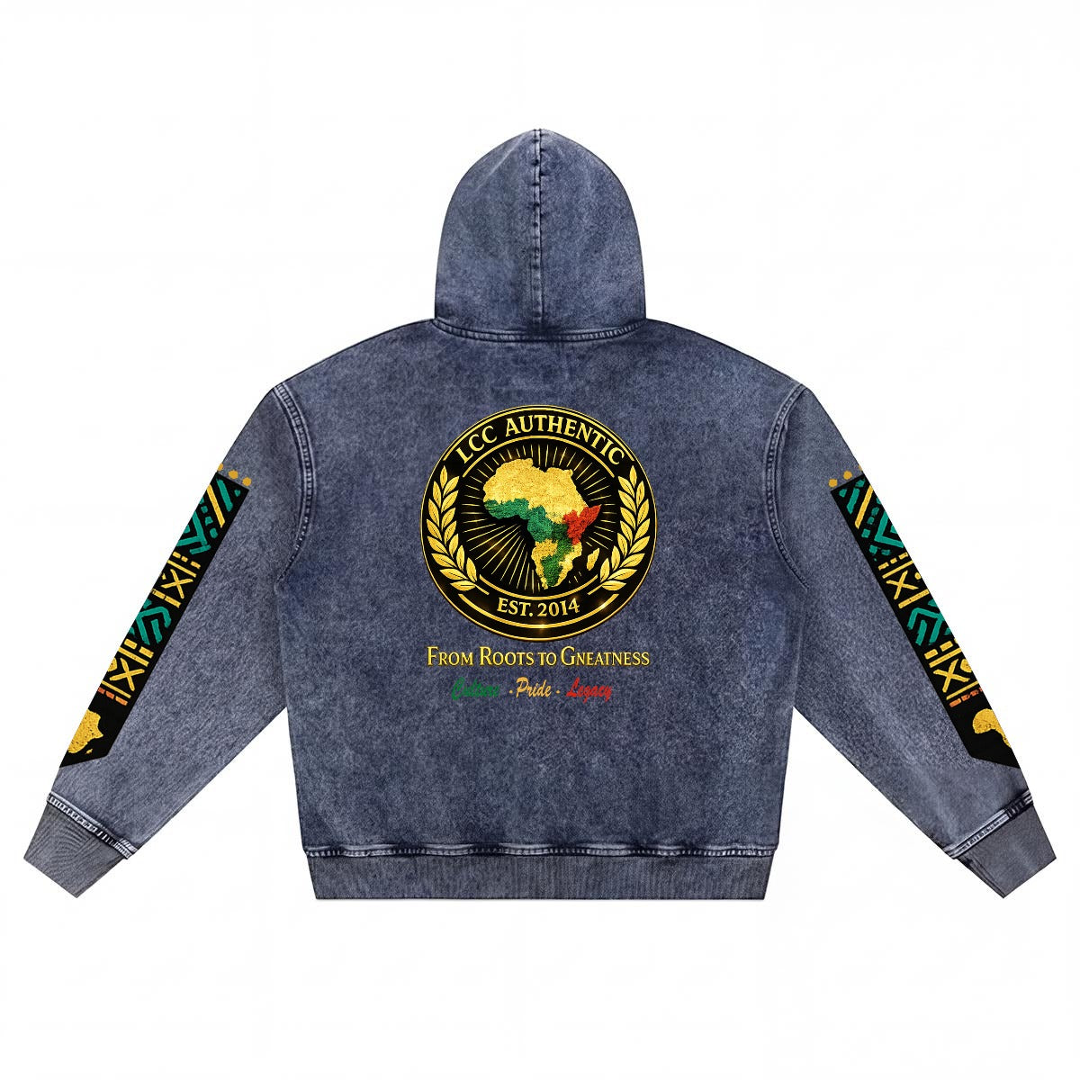 AFRICA PRIDE Men’s Washed Denim Zip Hoodie