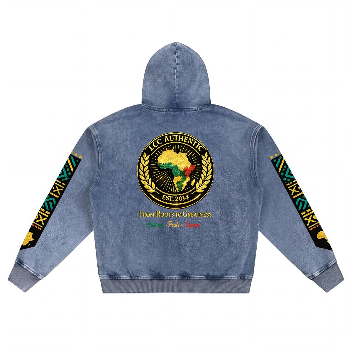 AFRICA PRIDE Men’s Washed Denim Zip Hoodie