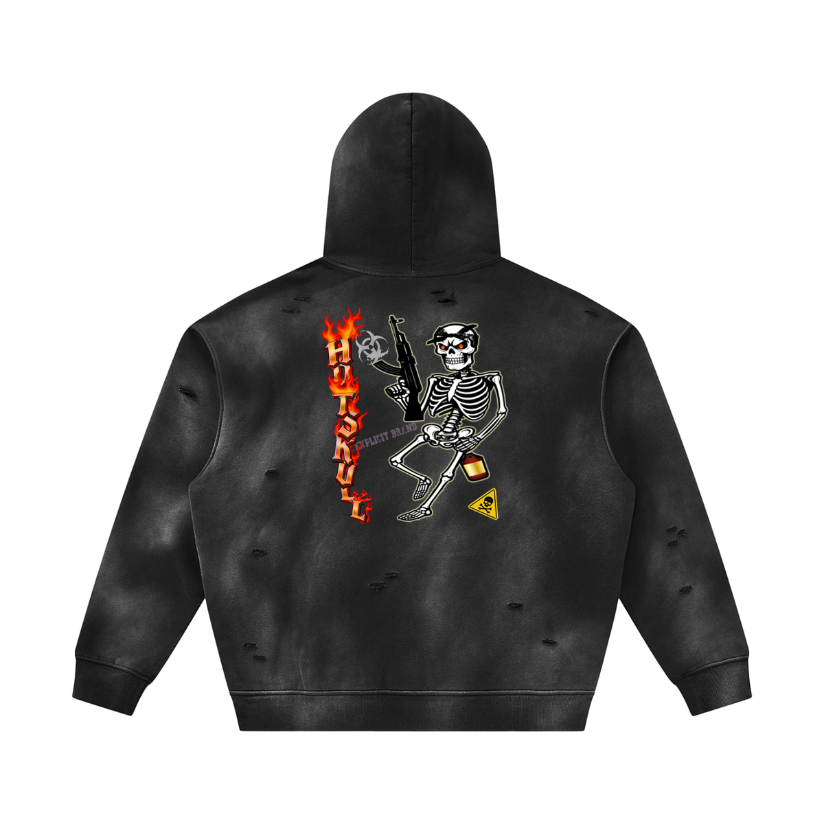 LCC HOTSKULL Unisex Sunfade Frayed Fleece Hoodie