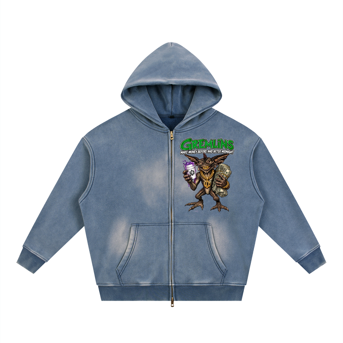 GREMLINS Sunfade Two-way Zipper Boxy Fleece Hoodie