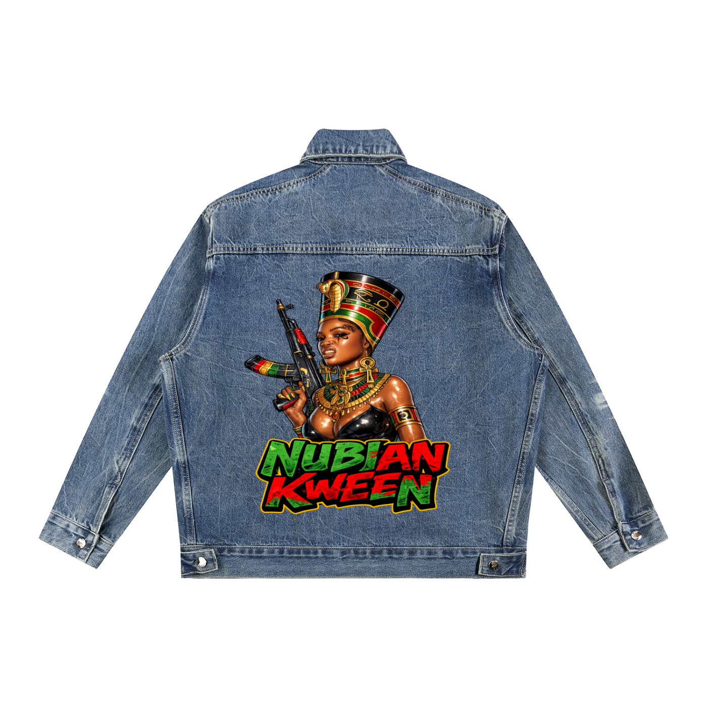 NUBIAN KWEEN Vintage Wash Zip Up Denim Jacket