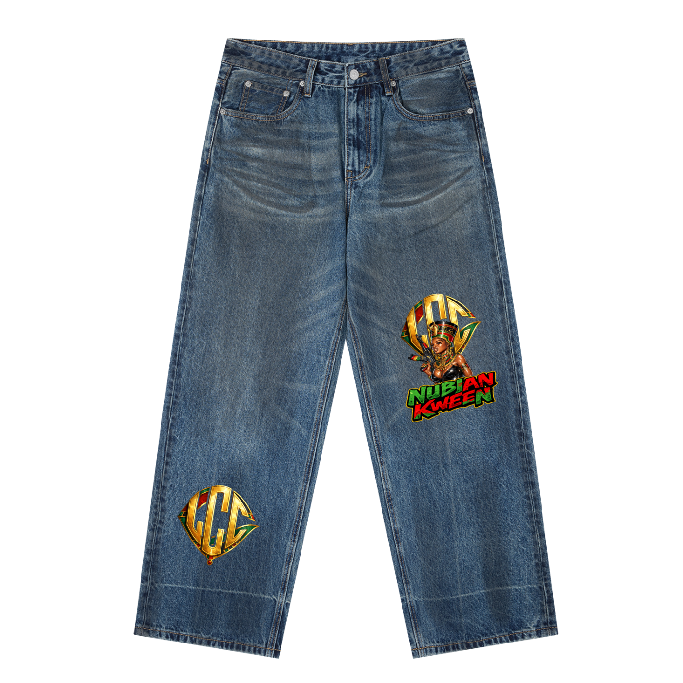 NUBIAN KWEEN Vintage Wash Baggy Denim Jeans