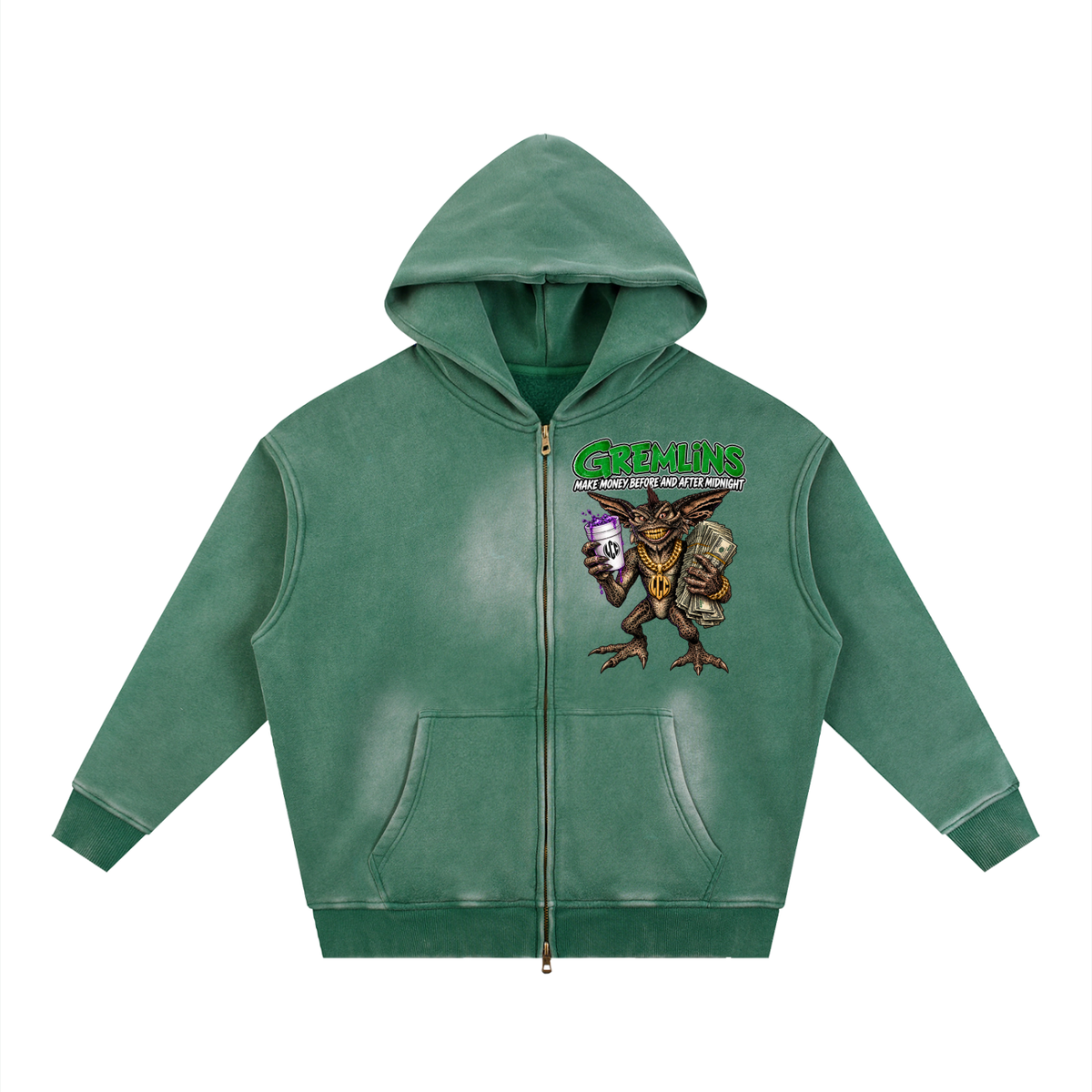 GREMLINS Sunfade Two-way Zipper Boxy Fleece Hoodie