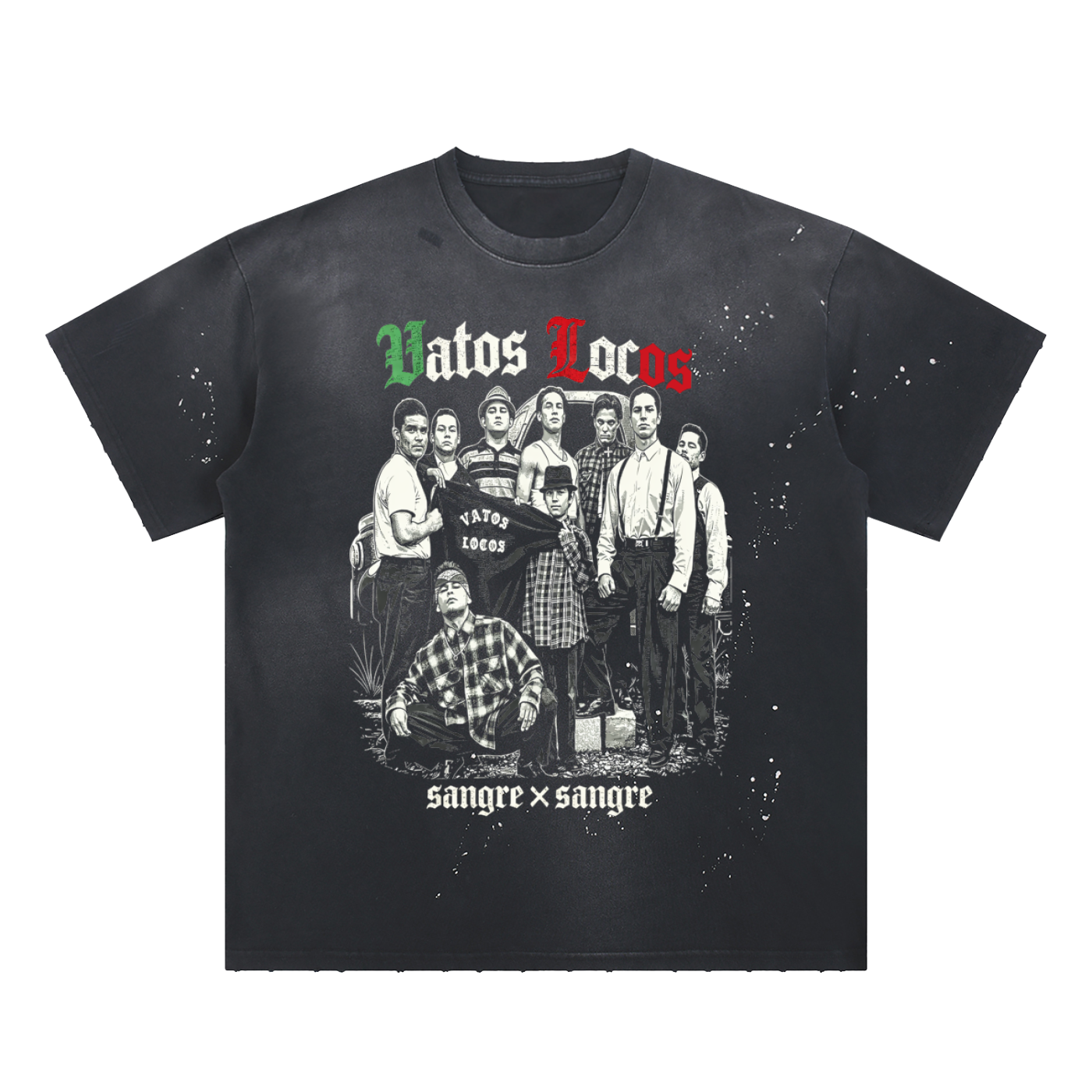 VATOS LOCOS Hand-Frayed Sunfade Paint Splatter T-Shirt