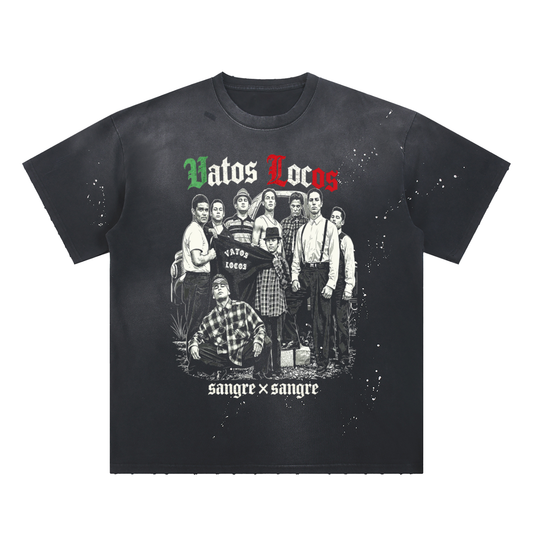 VATOS LOCOS Hand-Frayed Sunfade Paint Splatter T-Shirt