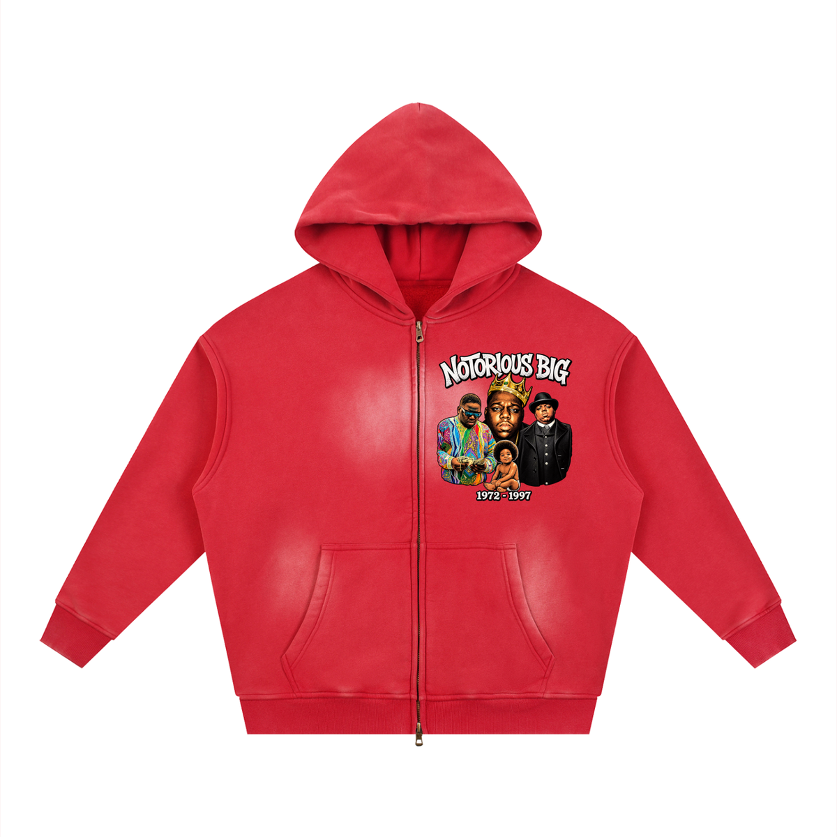 NOTORIOUS BIG Sunfade Two-way Zipper Boxy Fleece Hoodie