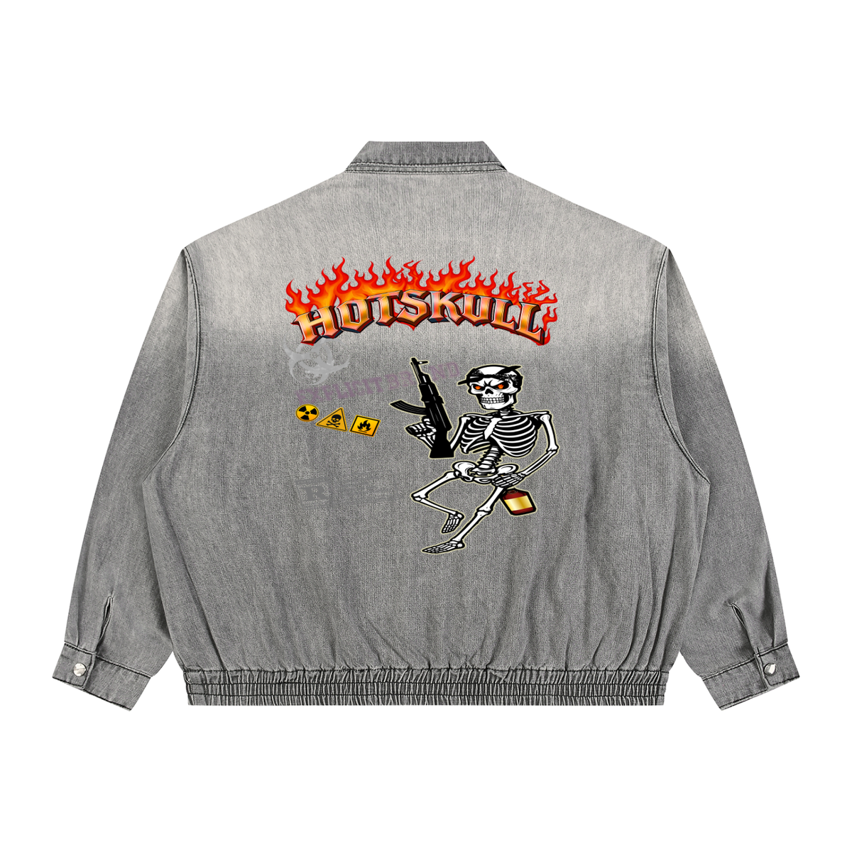 LCC HOTSKULL Unisex Vintage Wash Full-Zip Denim Jacket