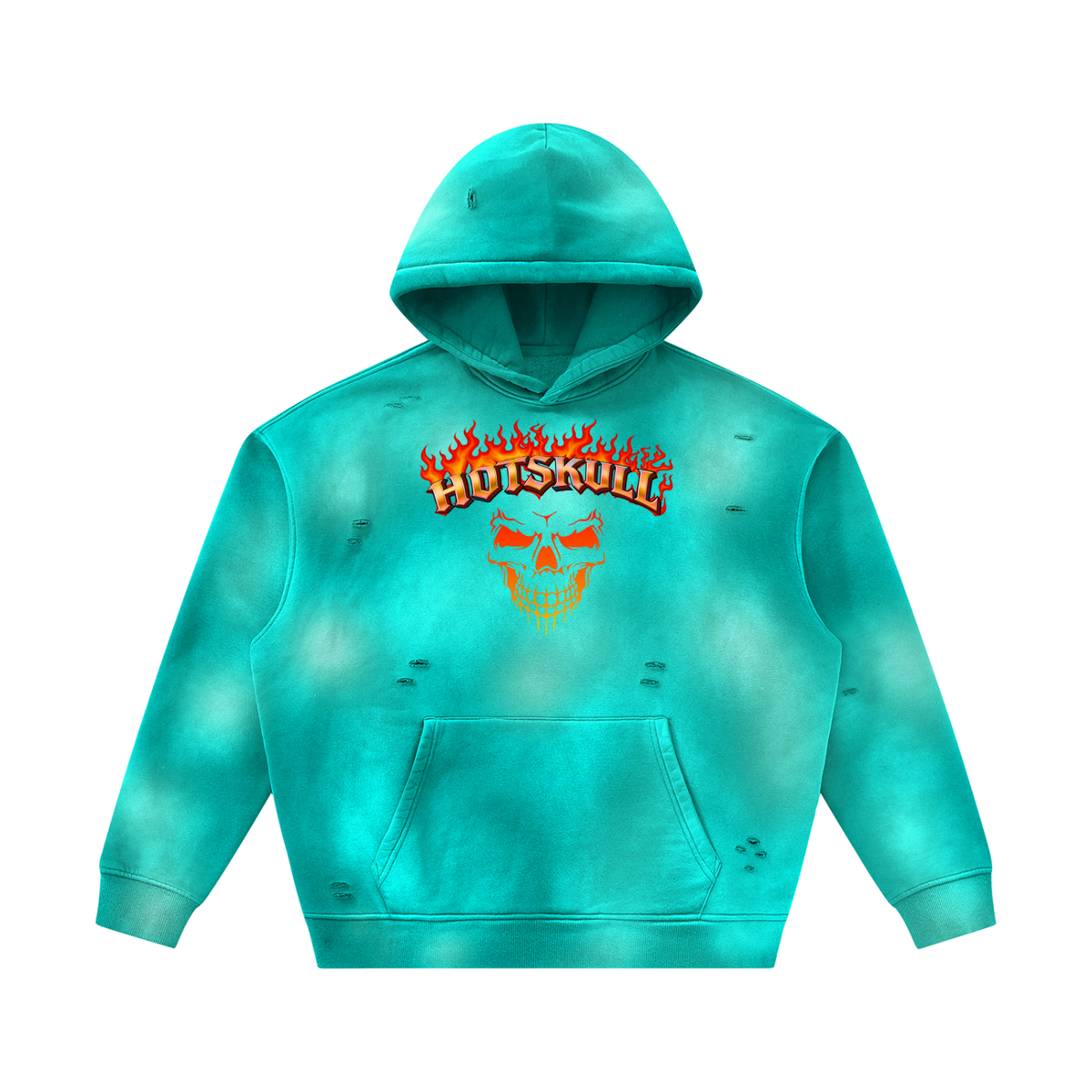 LCC HOTSKULL Unisex Sunfade Frayed Fleece Hoodie