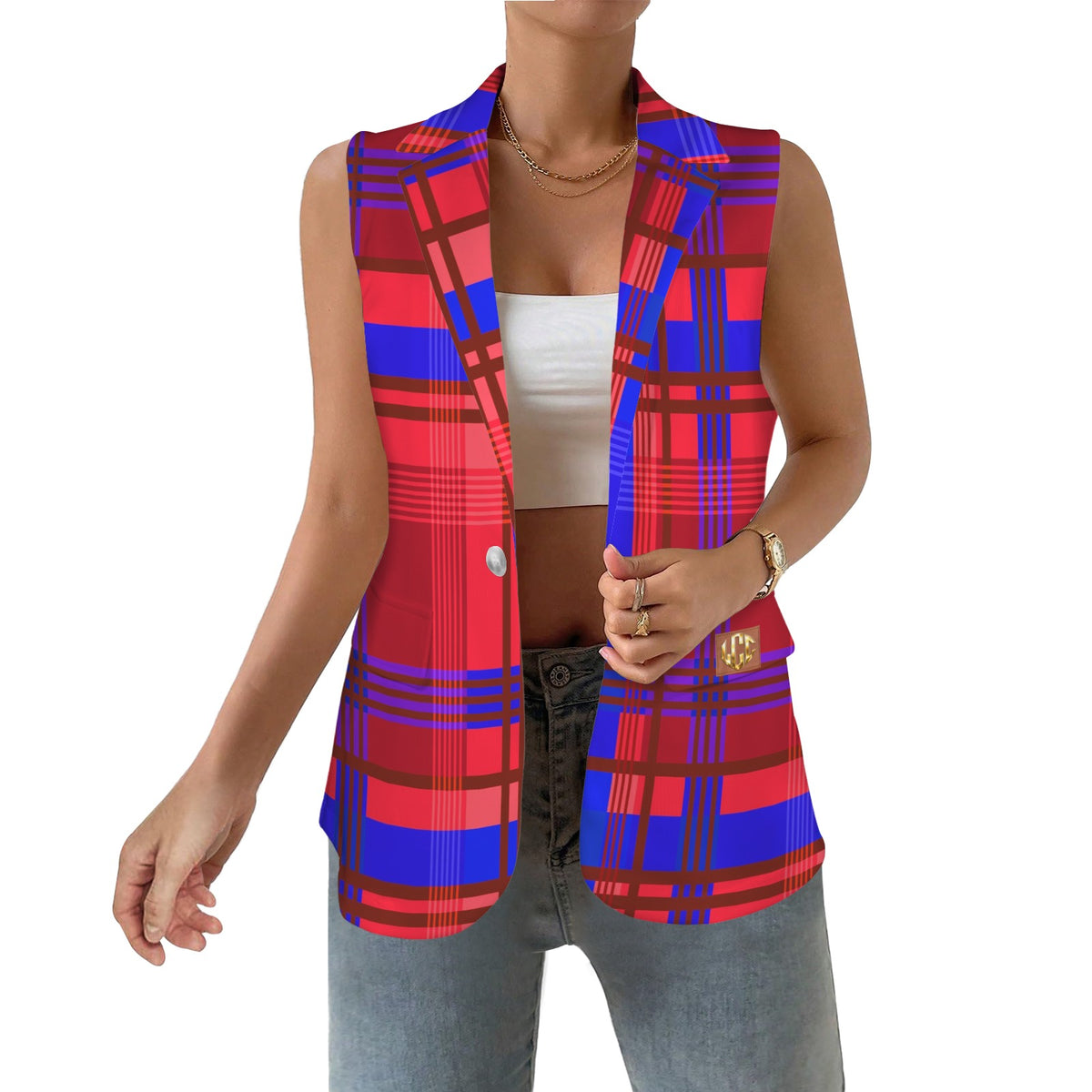 LCC MADRAS Women's Sleeveless Blazer