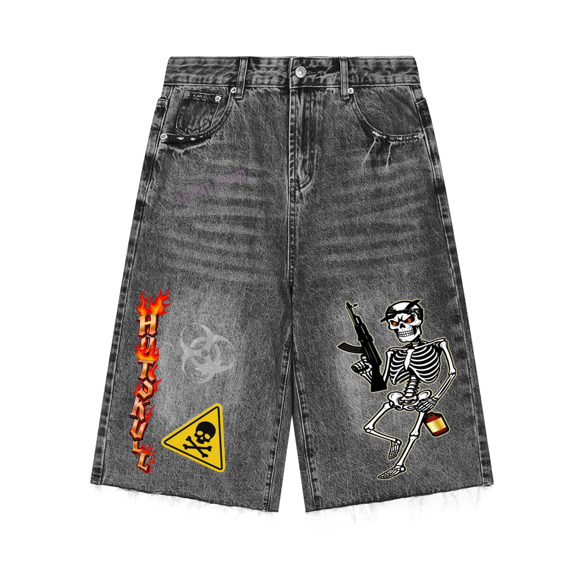 LCC HOTSKULL Vintage Wide Leg Denim Shorts