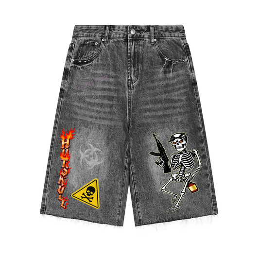 LCC HOTSKULL Vintage Wide Leg Denim Shorts