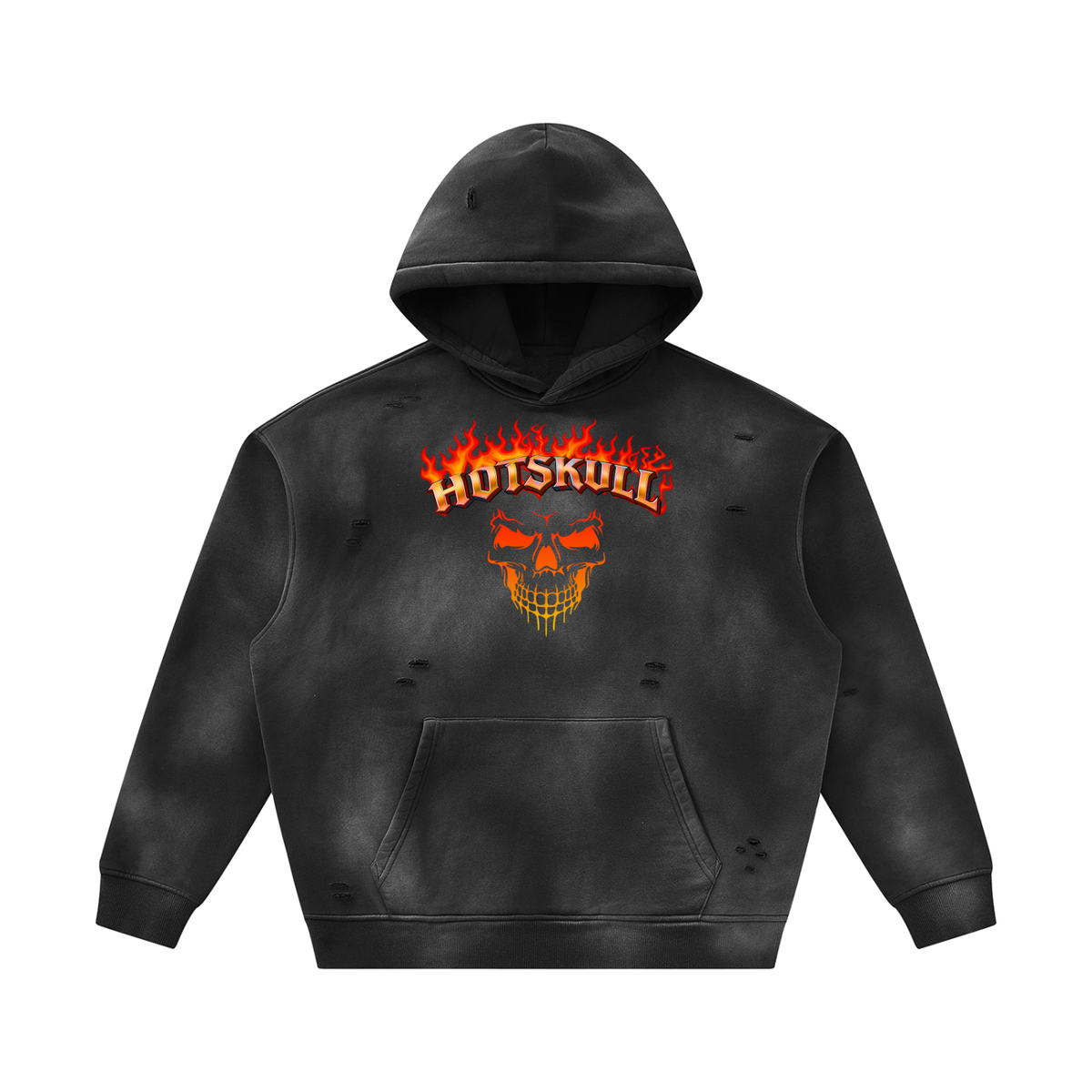 LCC HOTSKULL Unisex Sunfade Frayed Fleece Hoodie