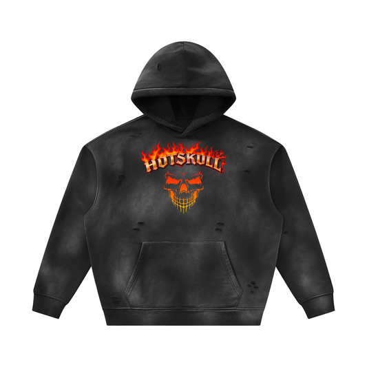 LCC HOTSKULL Unisex Sunfade Frayed Fleece Hoodie