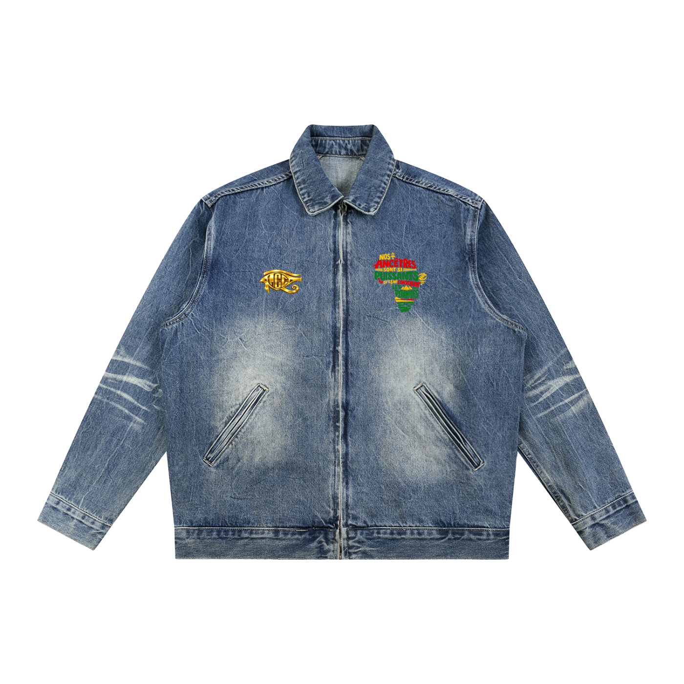 NOS ANCETRES Vintage Wash Zip Up Denim Jacket