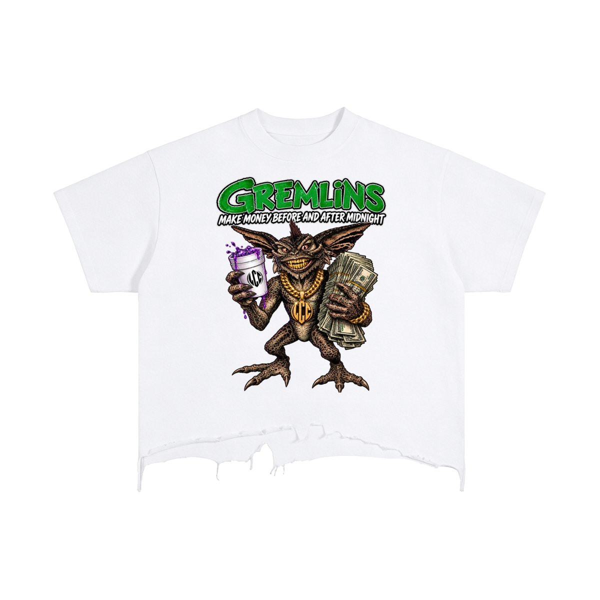 GREMLINS Vintage Wash Boxy Distressed Hem T-Shirt