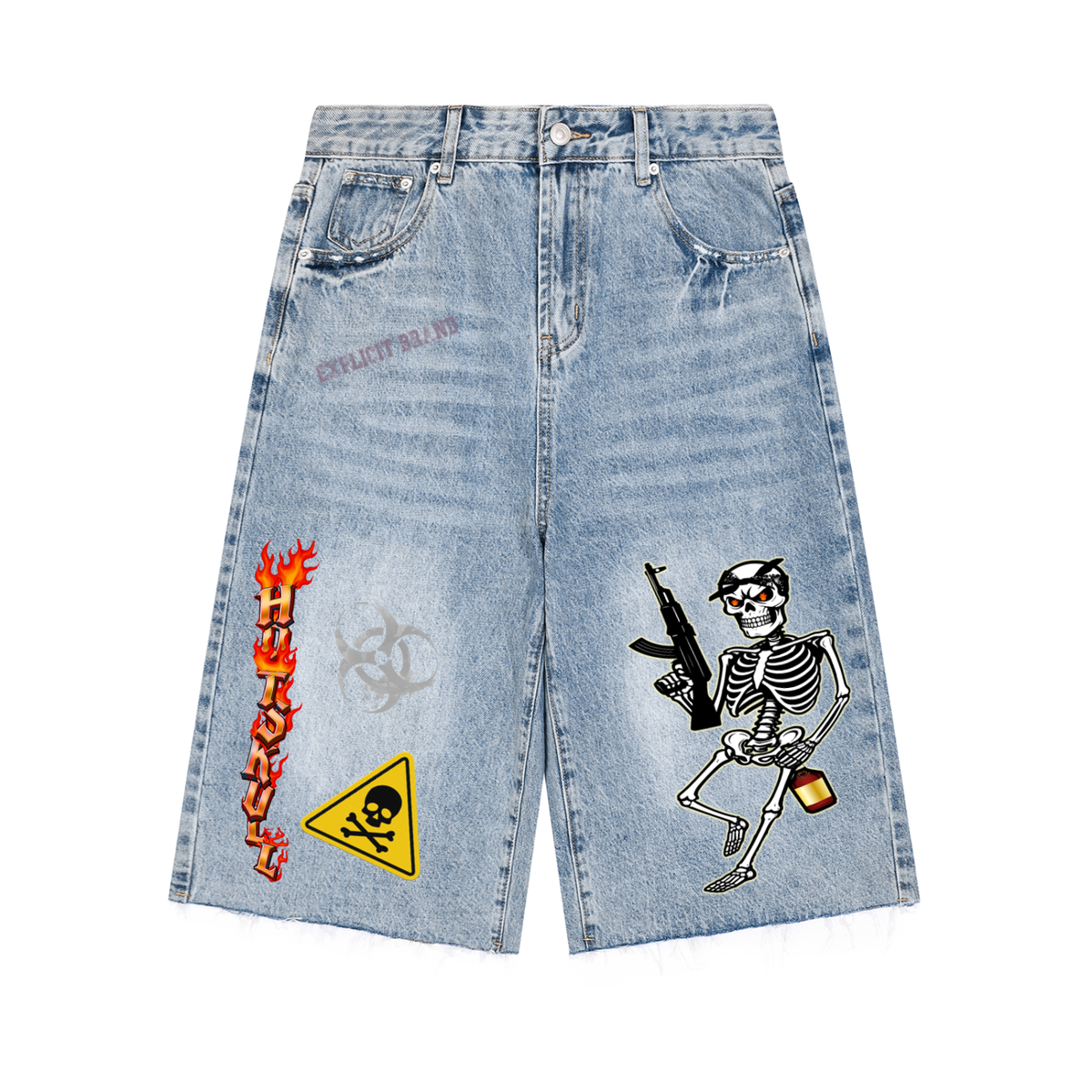 LCC HOTSKULL Vintage Wide Leg Denim Shorts