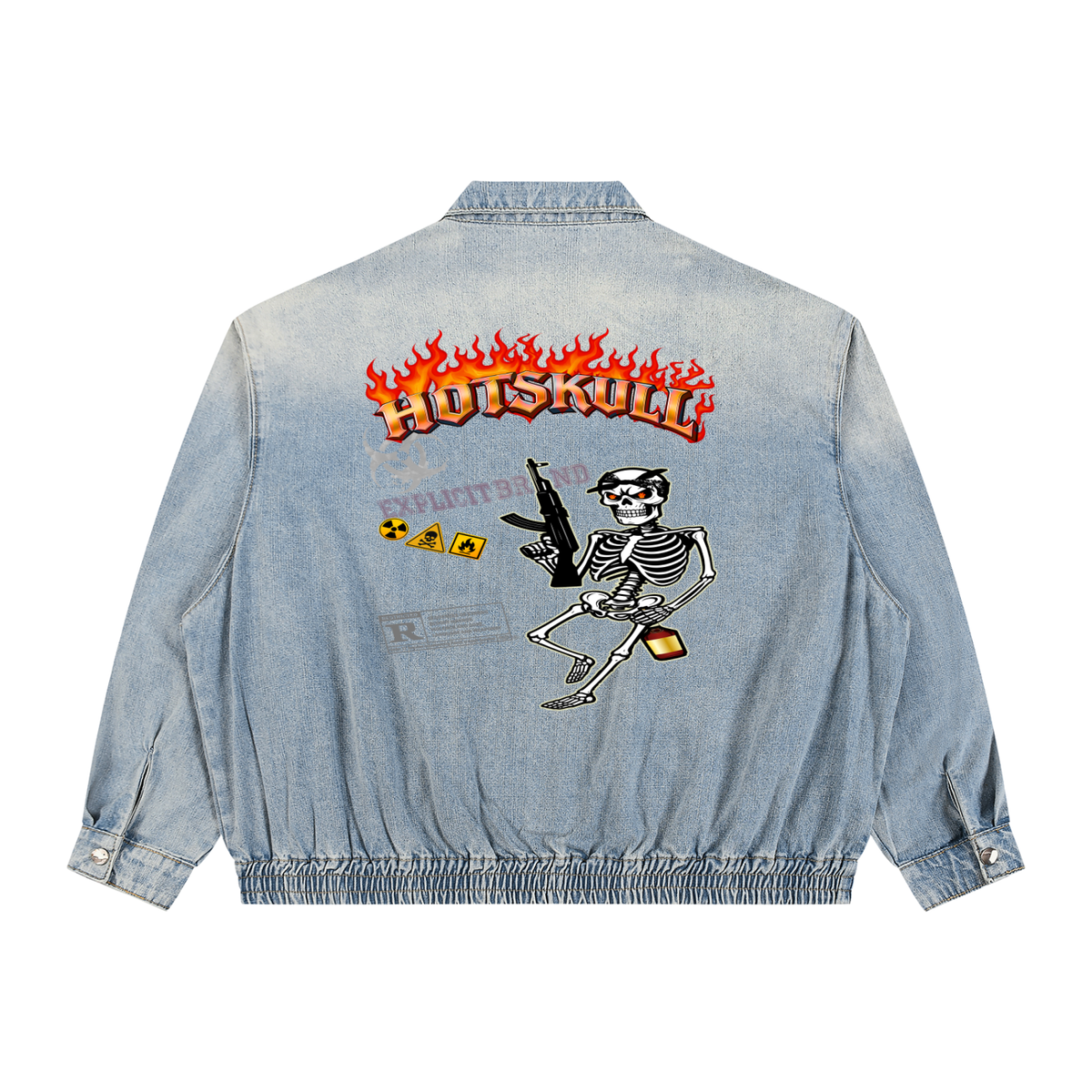 LCC HOTSKULL Unisex Vintage Wash Full-Zip Denim Jacket