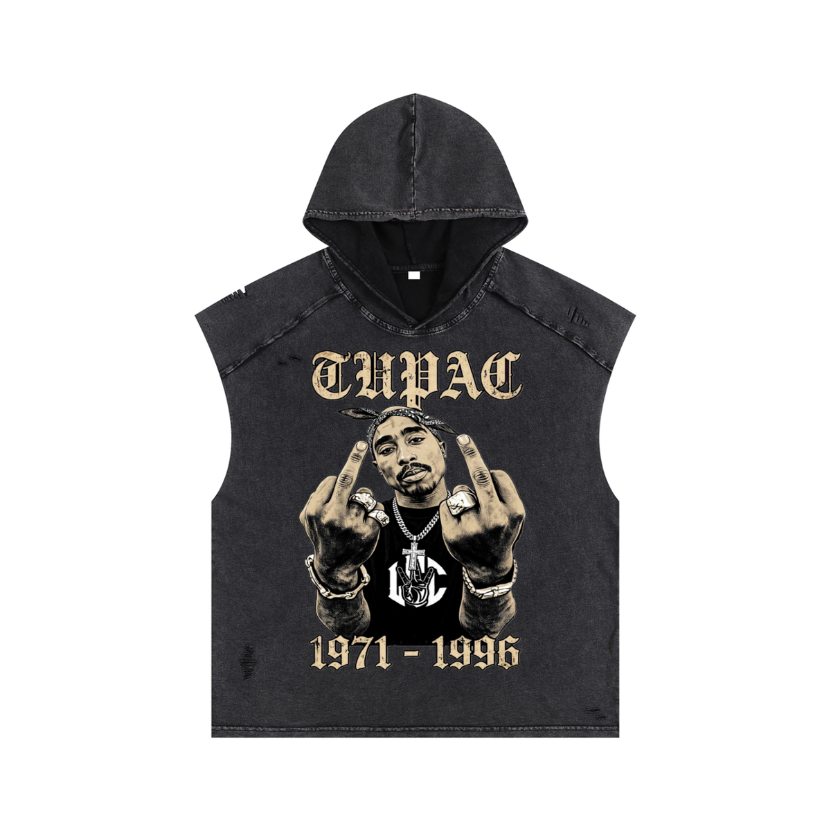 TUPAC Snow Washed Boxy Hooded Tank Top