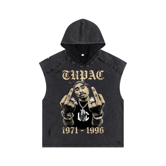TUPAC Snow Washed Boxy Hooded Tank Top