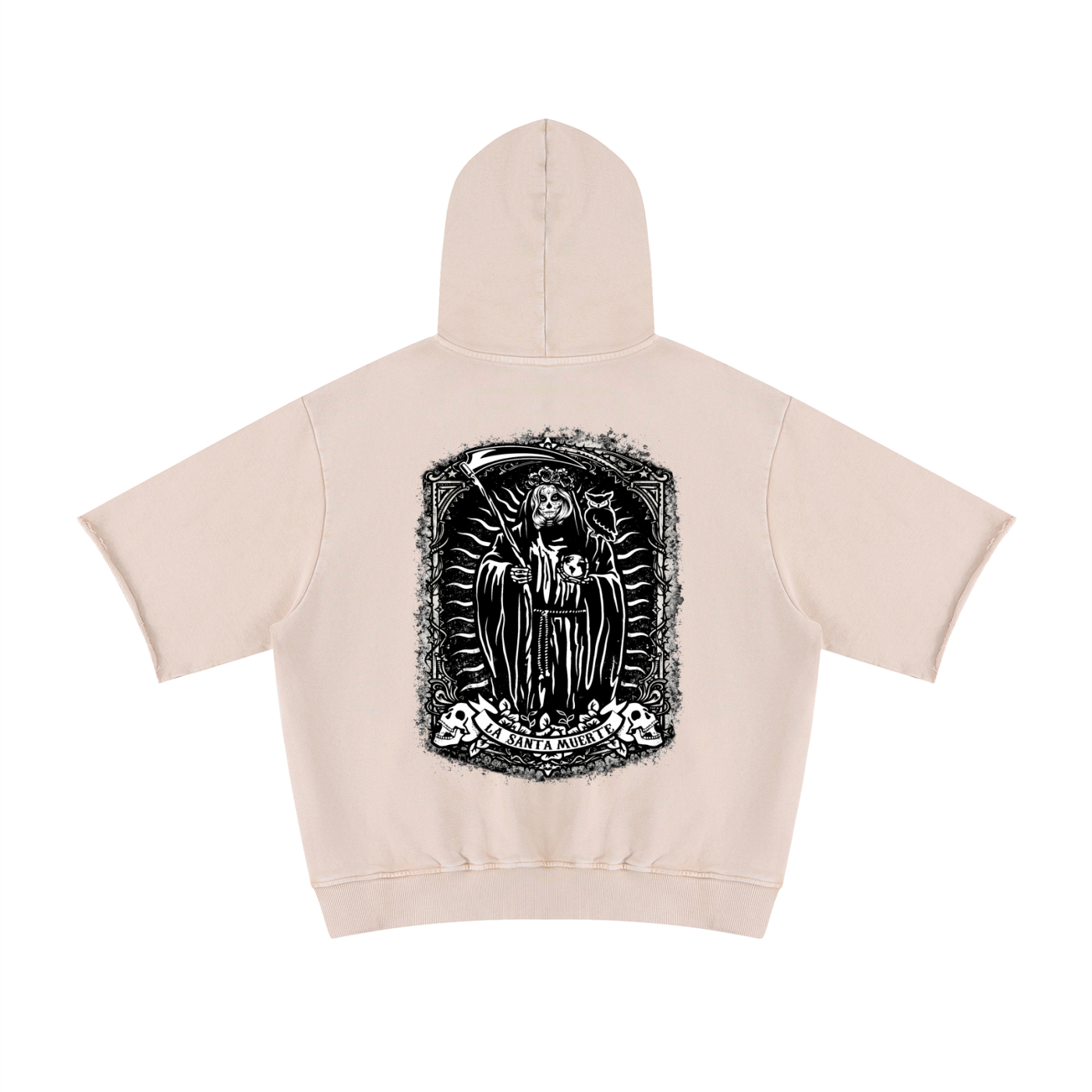 LA SANTA MUERTE Mineral Wash Short Sleeve Hoodie