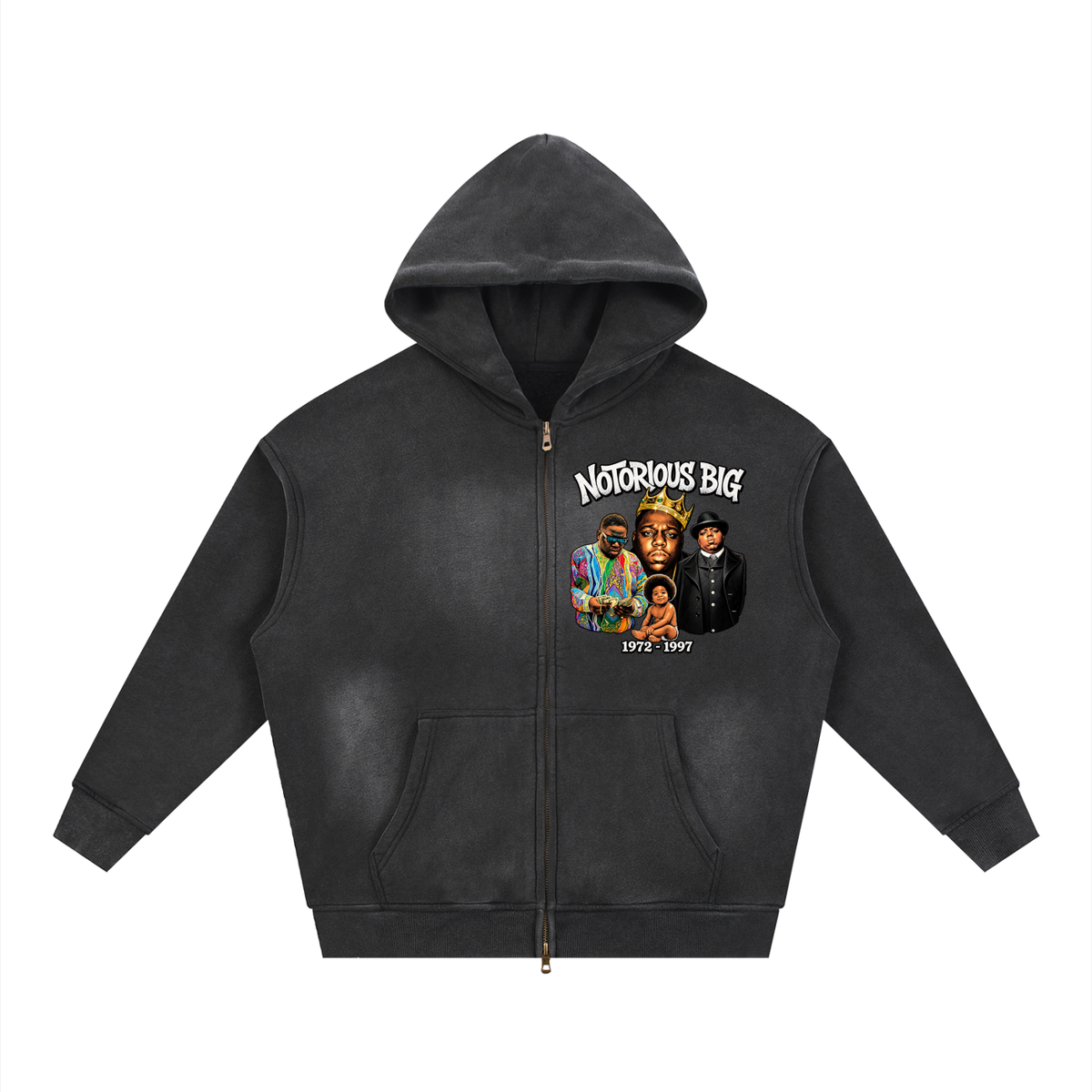 NOTORIOUS BIG Sunfade Two-way Zipper Boxy Fleece Hoodie