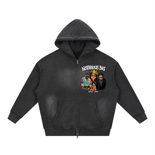 NOTORIOUS BIG Sunfade Two-way Zipper Boxy Fleece Hoodie
