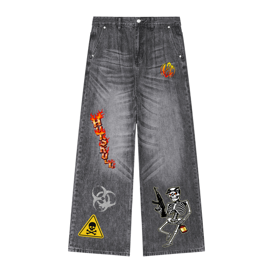 LCC HOTSKULL Vintage Wash Denim Jeans