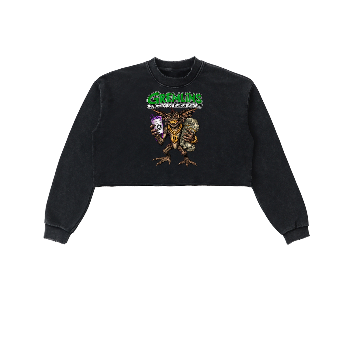 GREMLINS Snow Washed Cropped Sweatshirt