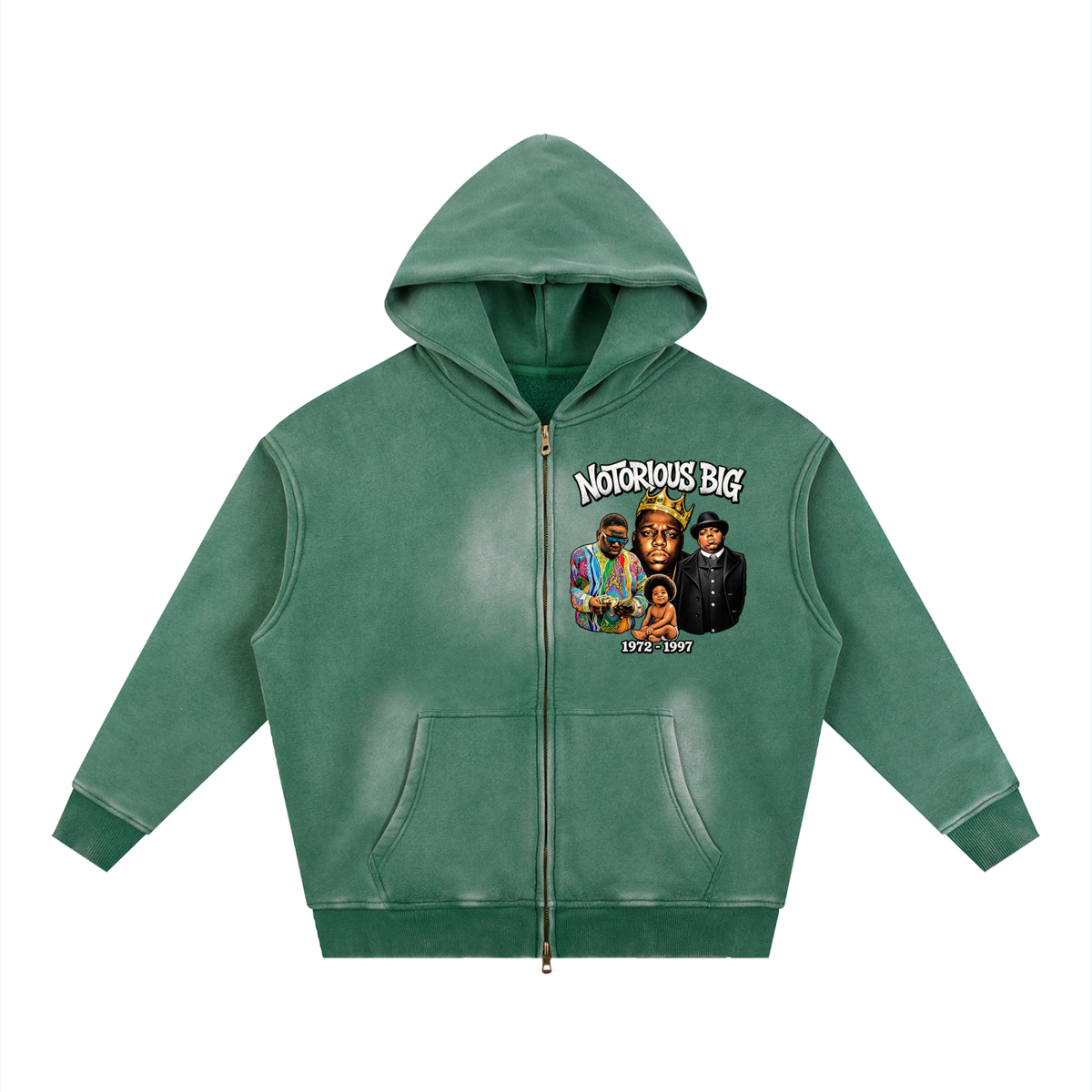 NOTORIOUS BIG Sunfade Two-way Zipper Boxy Fleece Hoodie