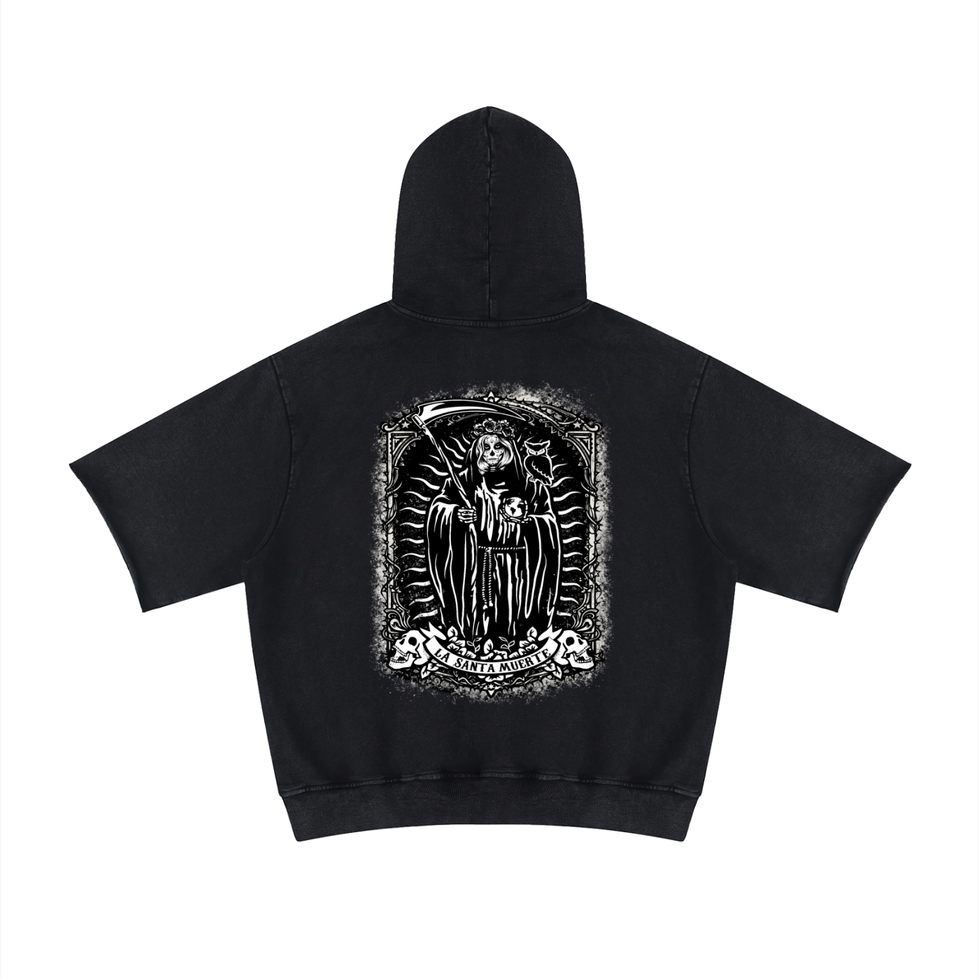 LA SANTA MUERTE Mineral Wash Short Sleeve Hoodie