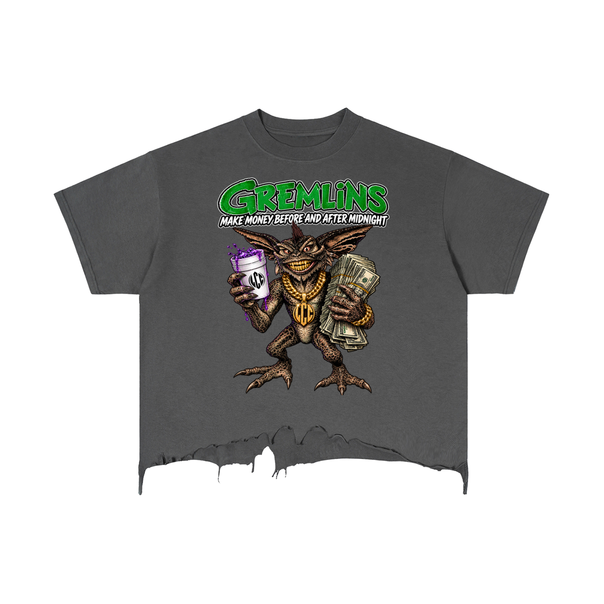 GREMLINS Vintage Wash Boxy Distressed Hem T-Shirt