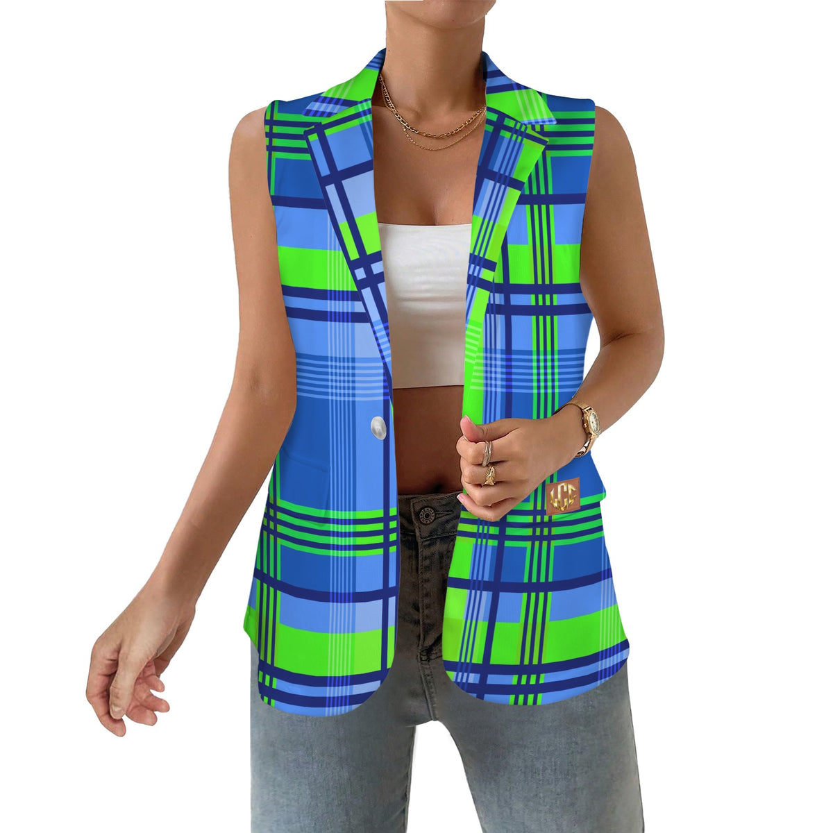 LCC MADRAS Women's Sleeveless Blazer